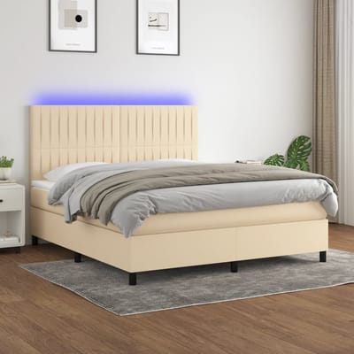 vidaXL - Boxspring - met - matras - en - LED - stof - crèmekleurig - 160x200 - cm