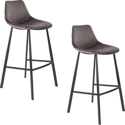 Dutchbone Franky Barkrukken rugleuning 80 cm Grijs - Set van 2