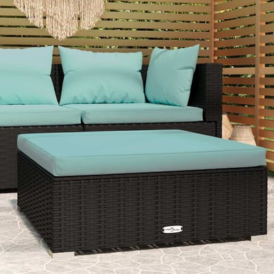 vidaXL - Tuinvoetenbank - met - kussen - 70x70x30 - cm - poly - rattan - zwart