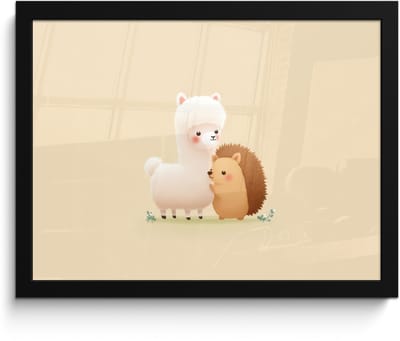 Poster in lijst - Fotolijst 40x30 cm - Posters - Alpaca - Egel - Bruin - Knuffelen - Posterlijst zwart - Decoratie - Wanddecoratie woonkamer - Muurdecoratie slaapkamer
