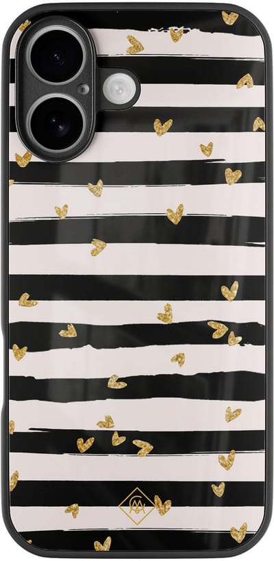 Casimoda® hoesje - Geschikt voor iPhone 17 - Hart Streepjes - Luxe Hard Case Zwart - Backcover telefoonhoesje - Zwart