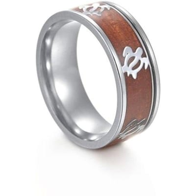 Bague Shouman pour homme, nouvelle mode, 8 mm, motif tortue, noir, argent, or, incrustation de bois, cadeau d'anniversaire de mariage 12 argenté