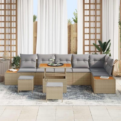 vidaXL - Tuinbank - Set - 9 - st - 8-Aantal - zitplaatsen - Beige - en - Lichtgrijs