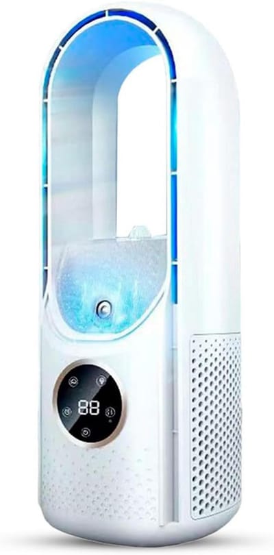 Stille airconditioningventilator - Bladloze stille verdampingsluchtkoeler - Vernevelingsventilator - Bevochtigingsventilator - 6 snelheden - USB-voeding bureauventilator - Thuisgebruik - Wit