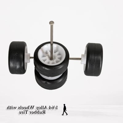 Modelauto accessoires set met 4 stuks aluminium wielen en rubberen banden voor 1:64 schaal, ideaal voor modelbouw en fijn motoriek