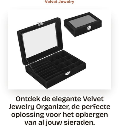Dailygoods- Sieradenbox met glazen deksel - Multifunctionele sieraden opberger - 7 vakken + 12 grids - Velvet + metalen sluiting - 20,5 x 15 x 5 cm - Elegant slot - Sieradenopberger