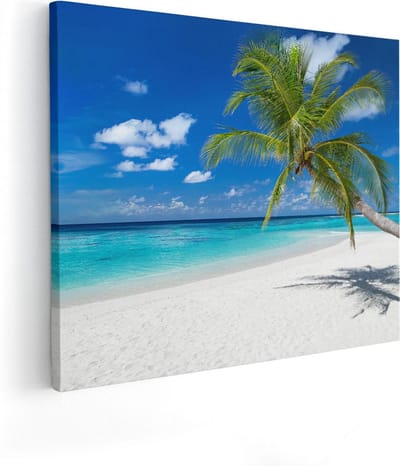 Artaza Canvas Schilderij Strand En Zee - 100x80 cm - Groot - Wanddecoratie Zeezicht - Muurdecoratie Kust - Schilderijen Op Canvas