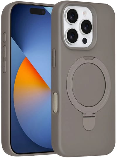 Backcover Hoesje Geschikt voor: iPhone 16 Pro Volledig Dekkende Schokbestendige Siliconen Backcover met Ringstandaard – 360° Bescherming - Titanium Grey