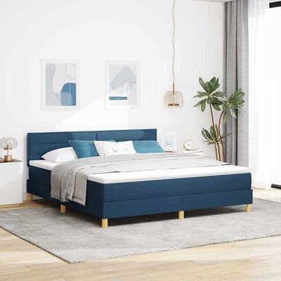 vidaXL - Boxspring - bed - met - kussen - met - hoofdeinde - Blauw - 180 - x - 200 - cm - Stof