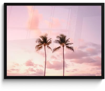 Poster in lijst - Fotolijst 70x50 cm - Posters - Palmbomen - Paars - Wolken - Lucht - Posterlijst zwart - Decoratie - Wanddecoratie woonkamer - Muurdecoratie slaapkamer