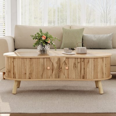 VVBV Woonkamertafel met Voor Woonkamer, Ribbelfront - Schuifdeuren, Deuren - Massief Hout/MDF