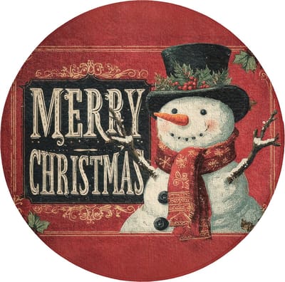 Badmat rond 70x70 cm - Antislip - Klassiek - Kerstgroet - Sneeuwpop - Rood - Badmatten voor badkamer - Badkamermat - Douchemat - Ronde badkamer mat