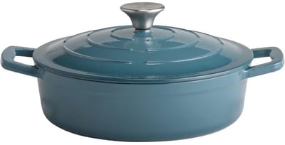 Gietijzeren Pan - Stoofpan Deksel - Langzaam Garen - Gelijkmatige Warmte - 25 cm 2.5L - Turquoise