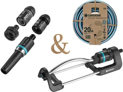 GARDENA EcoLine Tuinberegening Set – Zwenksproeier + Koppeling startset + 20 meter slang - Duurzaam - Premium set