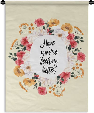 Wandkleed - Wanddoek - Sterkte - Quote - Bloemen - Hope - 90x120 cm - Wandtapijt