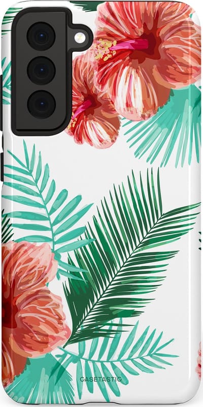 Casetastic Hoesje Geschikt voor Samsung S21 FE - Stijlvolle Beschermende Duo-layer Case - Exotisch Roze Flora