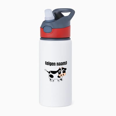Hacebo® - kleine koe met eigen naam waterfles met rietje rood - Koe - boeren/koeien liefhebbers - iemand die houdt van koeien - verjaardag - cadeau - kado - geschenk - water fles - 650ML