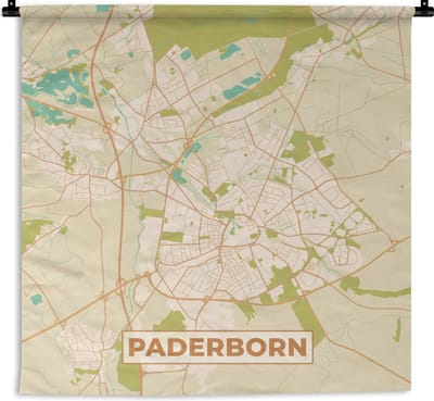 Wandkleed - Wanddoek - Padersborn - Plattegrond - Vintage - Stadskaart - Kaart - 180x180 cm - Wandtapijt