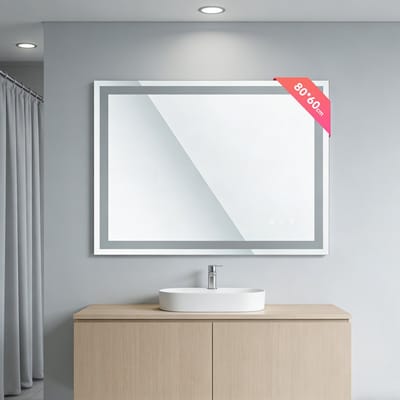 KUTAS® - Badkamerspiegel met LED Verlichting - Badkamer Spiegel - Spiegel Badkamer - Spiegel Douche - Dimbaar - Wandspiegel - Badkamer/Make-up spiegel - Anti Condens Douchespiegel - Warm/Neutraal/Koud Wit - 80x60cm