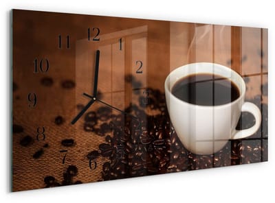 Tulup Wandklok - Warme koffie Moderne Wandklok Glas - 60x30 cm - Bruin Wandklok Glas Decoratie - Zwarte Handen - Rechthoekige Wandklok - Klok Glas Met Opdruk - Moderne Wandklok Glas