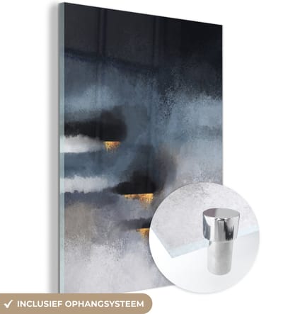 MuchoWow® Glasschilderij 30x40 cm - Schilderij acrylglas - Wolken - Gold - Abstract - Foto op glas - Schilderijen