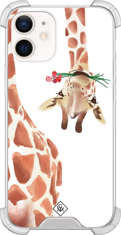 Casimoda® hoesje - Geschikt voor iPhone 12 Mini - Giraffe - Shockproof case - Extra sterk - TPU/polycarbonaat - Bruin/beige, Transparant