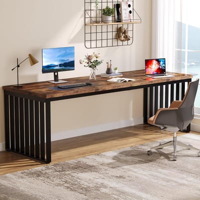 Bureau Werkstation - Grote Computertafel - Thuiskantoor Inrichting - Robuust Metalen Frame - 180 x 60 cm - Donkerbruin
