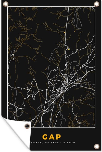 Muurdecoratie Kaart - Frankrijk - Stadskaart - Plattegrond - Gap - 120x180 cm - Tuinposter - Tuindoek