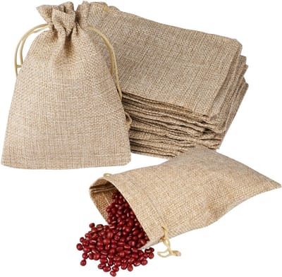 Set van 24 Herbruikbare Jute en Linnen Zakjes 10x14cm met Trekkoord voor Cadeaus, Feestdecoratie en Adventskalender