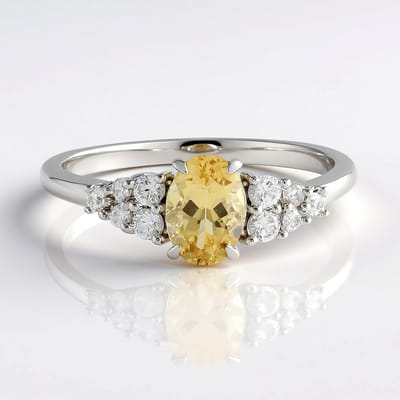Cavill - Zilveren Ring Geplatineerd - 925 Sterling Zilver - Gele Beril 0,61 ct Ovaal Briljant - Filigraan Design met Zirkoon Accenten Elegant