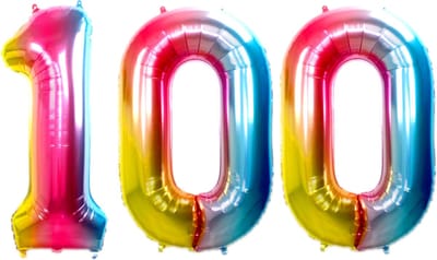 Ballon Cijfer 100 Jaar Regenboog Helium Ballonnen Verjaardag Versiering Cijfer Ballon Feest Versiering Met Rietje - 86Cm