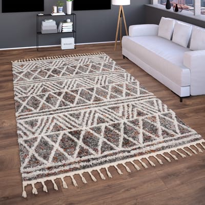 Paco Home Hoogpolig Vloerkleed Woonkamer Shaggy Zacht Modern Boho Scandinavisch Franjes 120x160 cm