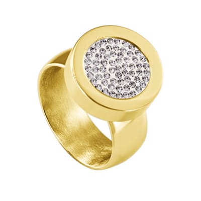 Quiges RVS Schroefsysteem Ring Goudkleurig Glans 16mm met Verwisselbare Zirkonia Wit 12mm Mini Munt