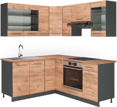 Vicco Hoekkeuken Fame-Line, Goudkleurig Eiken/Antraciet, 190 x 160 cm, WB Eik