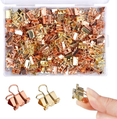 200 Stuks Foldback Klemmen, 15 × 10 mm Metalen Foldback Clips, Metalen Binder Clips, Multifunctionele Klemmen voor Kantoorbenodigdheden, Kleine Binderclips, voor School, Kantoor, Goud en Roségoud