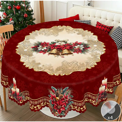 Onafhankelijkheidsdag Bloemenkrans Waterdichte Rechthoekige Tafelkleed Rood Blauw Bloemen Ster USA Vlag Tafelhoes voor Diner Keuken Round (152)Cm beige