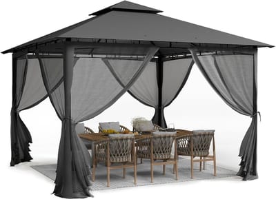Waterdicht Tuinpaviljoen 2,75 x 2,75 m met Dubbel Dak en Muggennet - Stabiliteit en Comfort voor Tuin en Terras