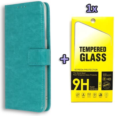 HB Hoesje Geschikt voor Oppo A12 Turquoise - Portemonnee Book Case - Kaarthouder & Magneetlipje & Glazen Screenprotector
