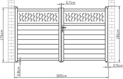 Vente-unique Draaipoort van aluminium met motieven - Halfopengewerkt - L305 x H182 cm - Antraciet - BAZIO
