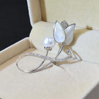 Schelp Tulp Broches Voor Vrouwen Mode Zirkonia Bloem Speld Bruiloft Accessoires 2 Kleuren Beschikbaar Cadeau