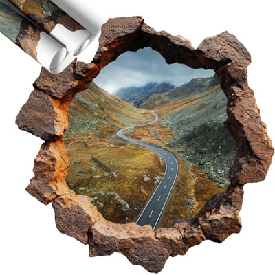 Wallfluent 3D Muursticker - Bergwandeling 3D Wandsticker Gat In De Muur - 60x60 cm - Bruin 3D Sticker Gat In Stenen Muur - 3D Sticker Optische Illusie Gat - Zelfklevende Muursticker 3D Gat - Zelfklevende 3D Wandsticker Illusie