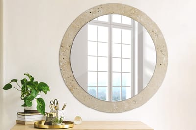 Coloray Bedrukte Spiegel - Imitatiesteen Wandspiegel Decoratieve Print - 70 cm - Beige Bedrukte Spiegel - Wandspiegel Decoratieve Print - Bedrukte Spiegel - Spiegel Met Bedrukte Lijst