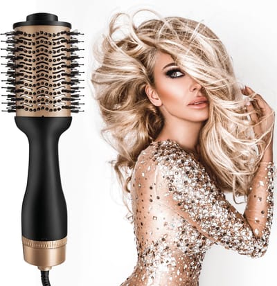 Magic Brush Föhnborstel - Krulborstel - Fohnborstel - Airstyler - Keramische Haarborstel voor Volume en Drogen - 4 in 1 Multistyler voor elk haartype - Stijlborstel - Goud - GinnComm