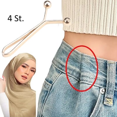 4-delige Taille Verstelclips – Onzichtbare Broekspeldjes voor Taille Verkleinen & Vormgeven – Gouden Metalen Pins – Geen Naaiwerk Nodig – Verstelbare Broekclip voor Jeans, Rokken & Hijab – Herbruikbare Tailleknopen