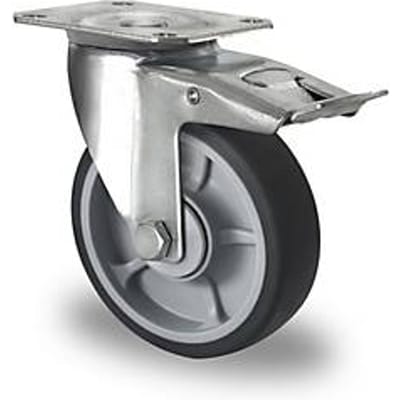 CASCOO zwenkwiel P2G2, met rem, wiel ø 125 mm x B 35 mm, velg polypropyleen, loopvlak elastomeer, grijs, kogellager, tot 165 kg
