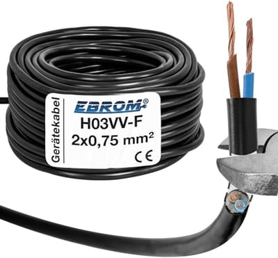 Kunststof Slangkabel rond LED Kabel 2x0,75 mm² - Zwart, Verkrijgbaar in 10m tot 250m