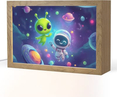 Nachtlampje 30x20 cm - Kinder lampje - Alien - Astronaut - Ruimte - Planeten - Tafellamp kinderkamer - Slaapkamer lamp - Bedlamp kinderen - Kinderlampje stopcontact - Wandlamp babykamer - Nachtlampjes