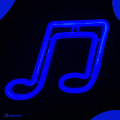 Neon Lamp - Muzieknoot Blauw - USB of Batterijen - Neon Verlichting - Neon Led Lamp - Neon Wandlamp