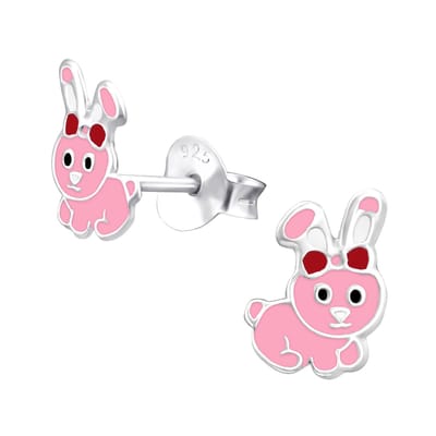 Princess Oorbellen Rabbit - 925 Zilver E-Coating - Konijn / Dier - 6x9mm