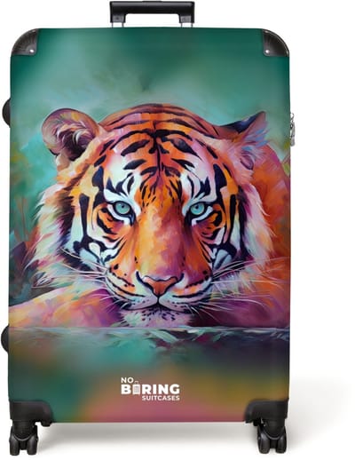 NoBoringSuitcases.com® - Koffer groot - Reiskoffer lichtgewicht - Olieverf kunstwerk van een liggende tijger - Rolkoffer met 4 wielen - Grote trolley XL - 98 liter bagage